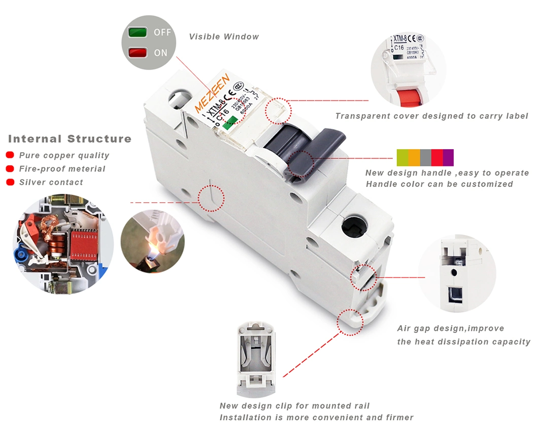 High Quality 1 Pole AC 6ka 1A-63A Mini Circuit Breaker MCB